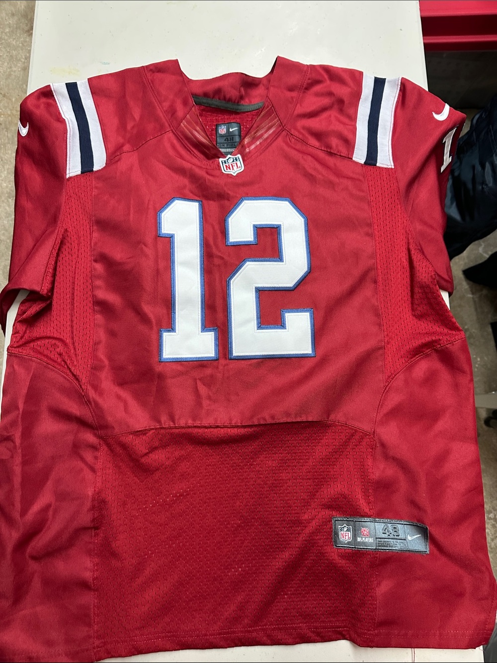 Nike Red and White #12 Football Jersey